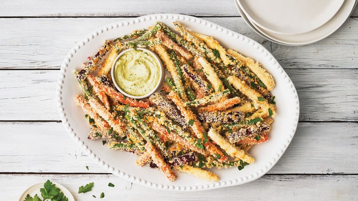 Roasted Vegetable Fries with Cashew Herb Dip recipe