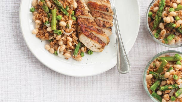 wheat-berry-risotto Asparagus, Pea & Navy Bean Wheat Berry Risotto recipe