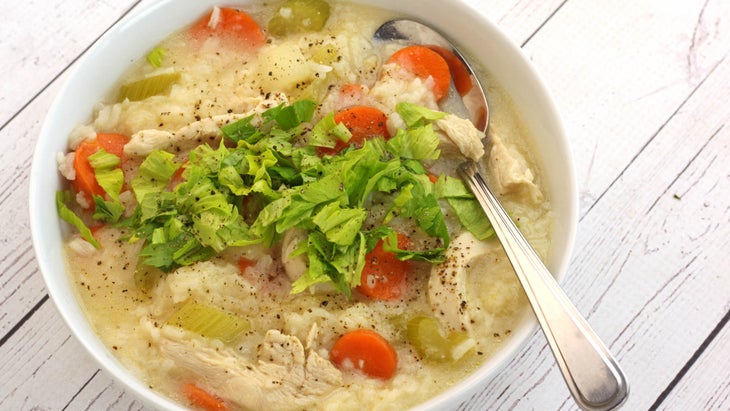 Chicken and rice miso soup in bowl
