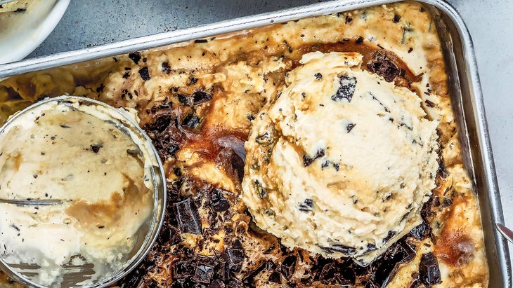 Sheet pan of Chocolate Chunk Ice Cream