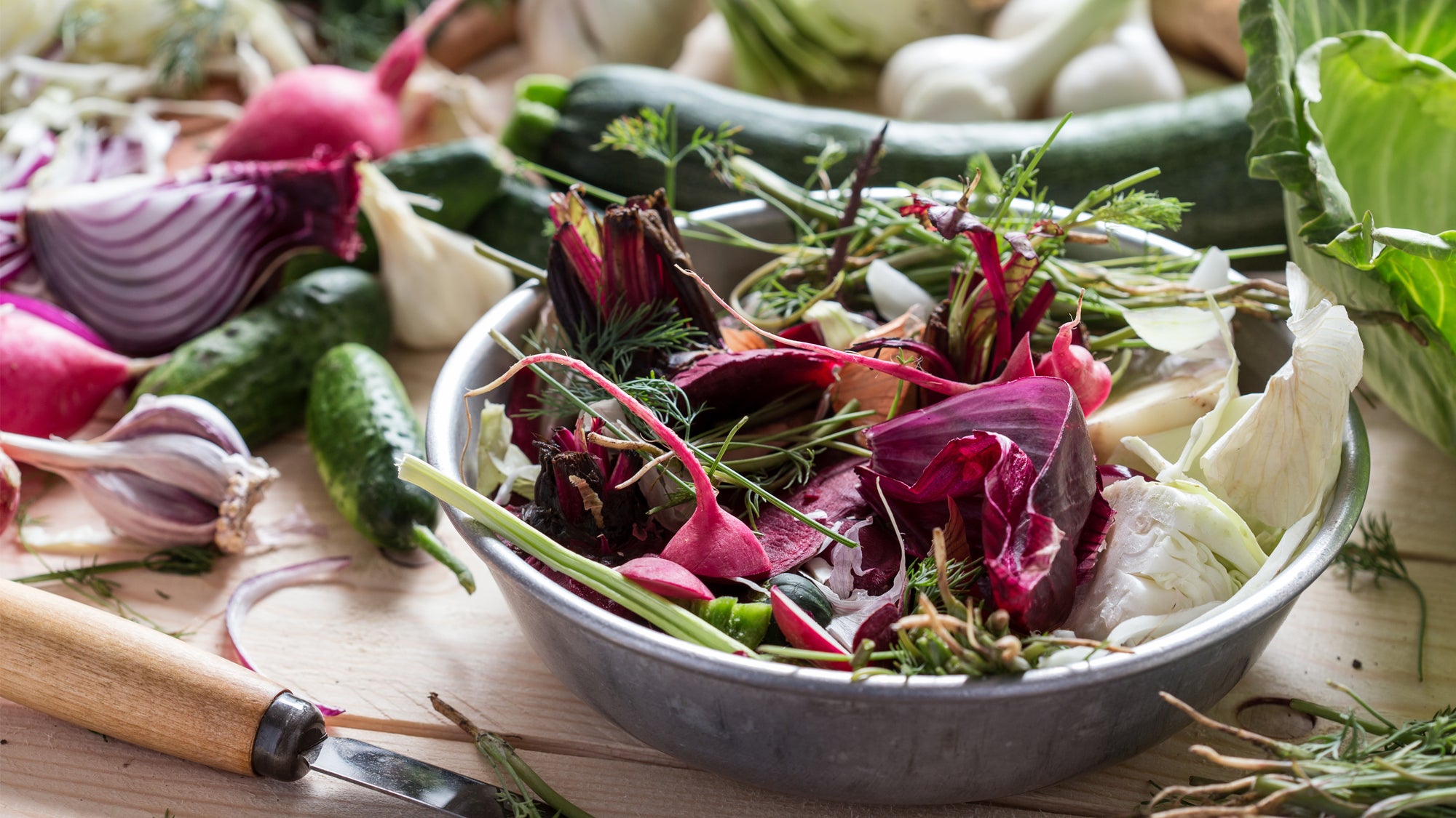 Vegetable scraps in a bowl