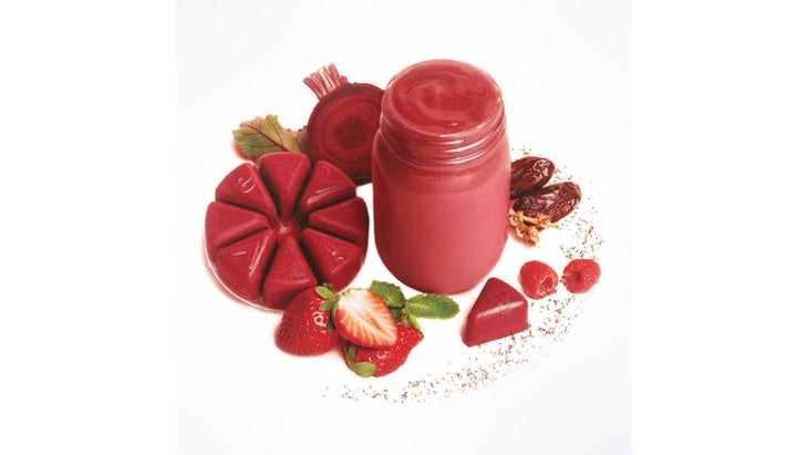 Red smoothie with ingredients
