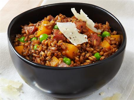 30LowCalMeals23 Low Calorie Meal: Farro Risotto with Butternut Squash, Ham and Peas