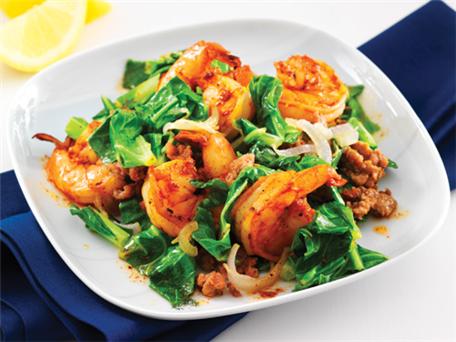 30LowCalMeals4 Collards with Turkey Sausage and Shrimp recipe
