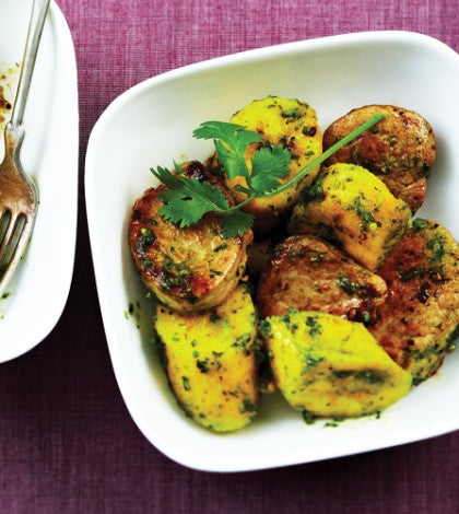 Pork, Potato & Plantain Toss with Almond Cilantro Pesto image None