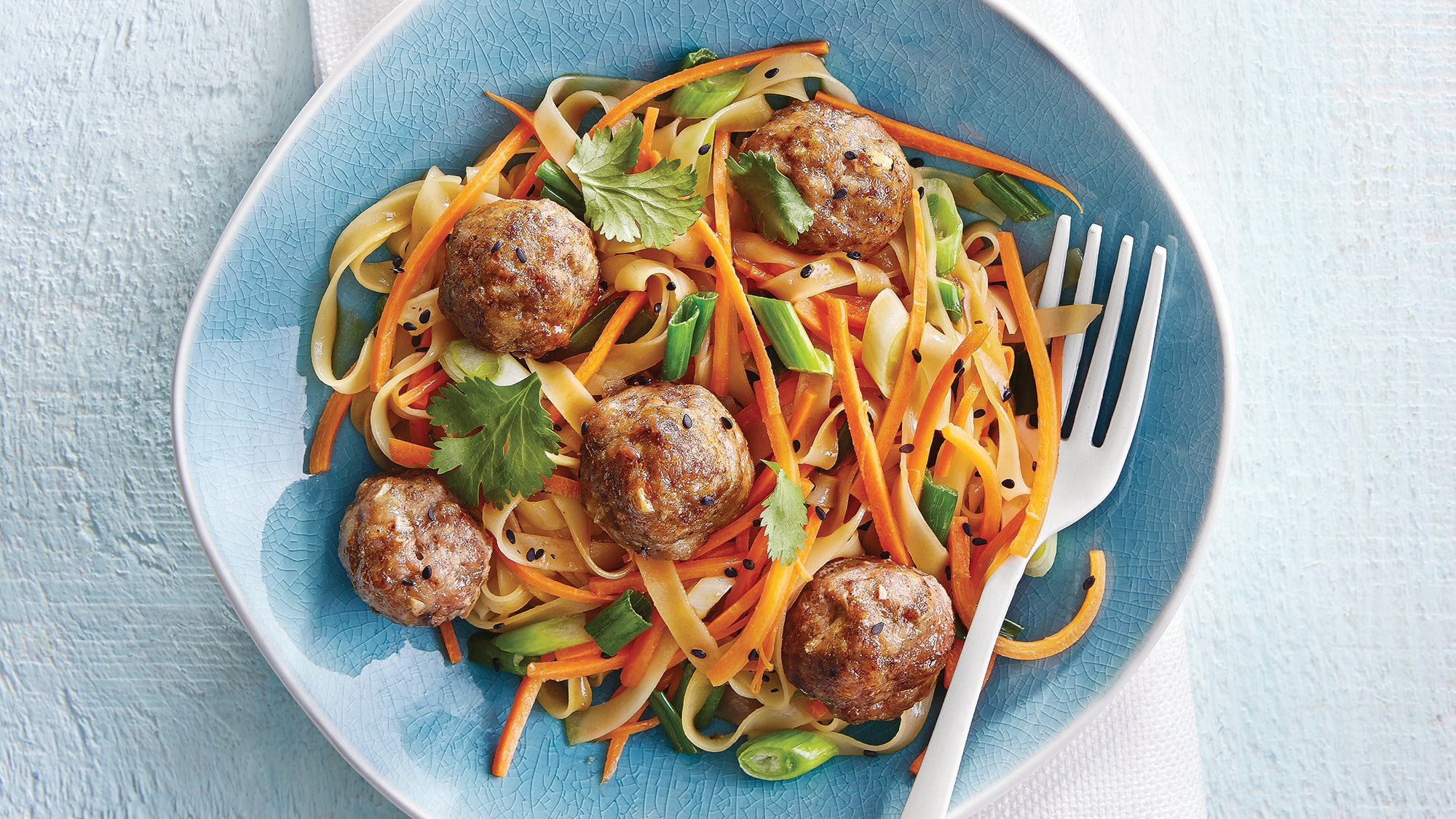 FiveSpice Meatballs with Rice Noodles & Honey Lime Sauce Recipe