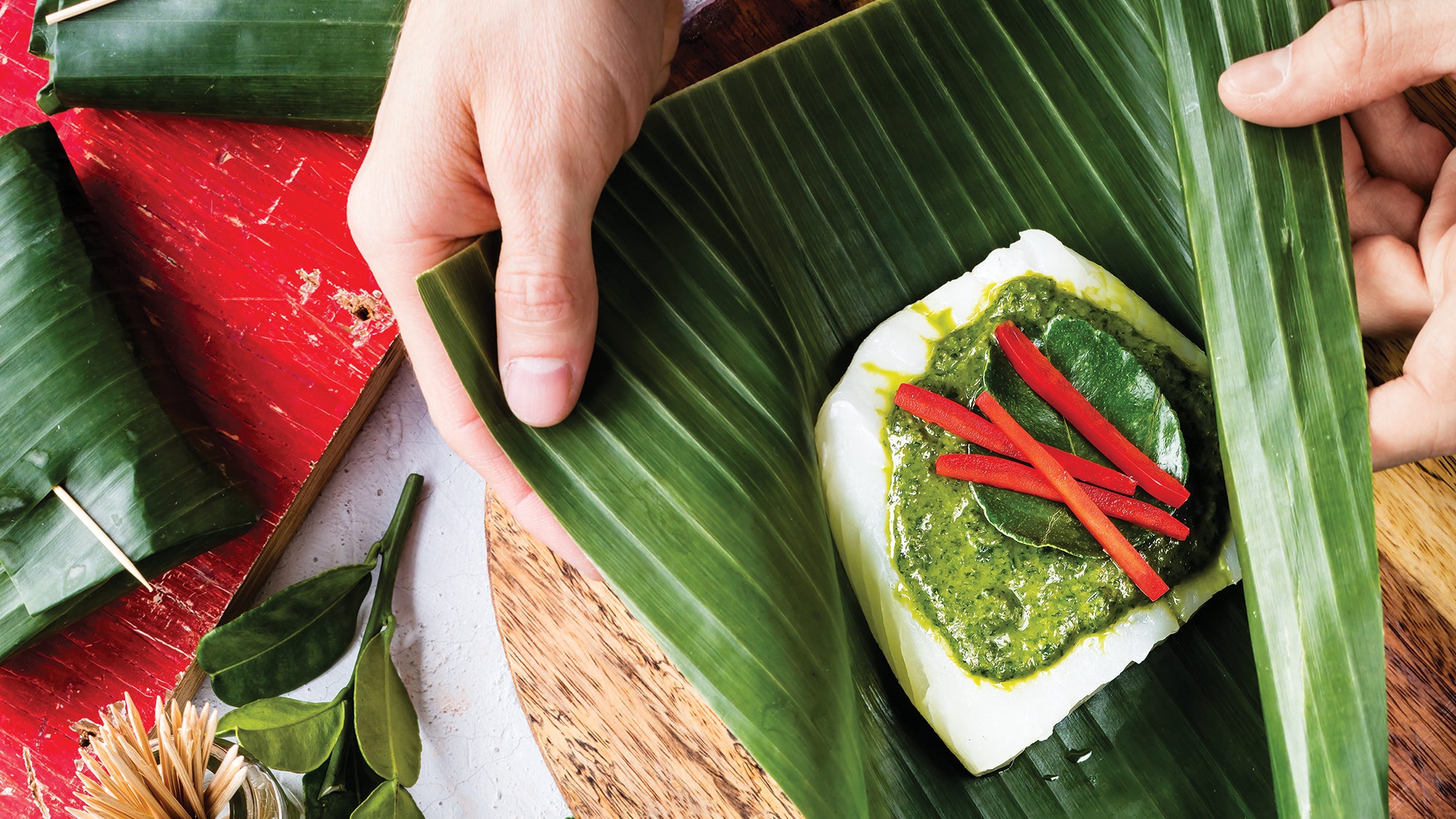 Banana Leaf-Wrapped Green Curry Fish Recipe | Thai Recipes