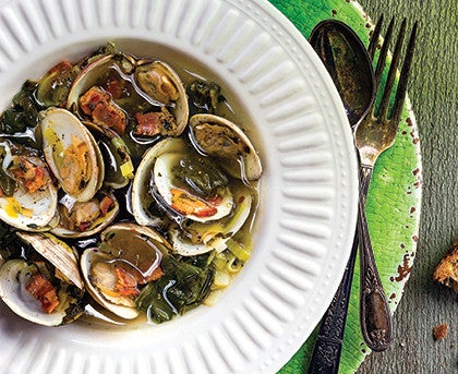 Steamed Clams with Sorrel & Garlic Bread image None