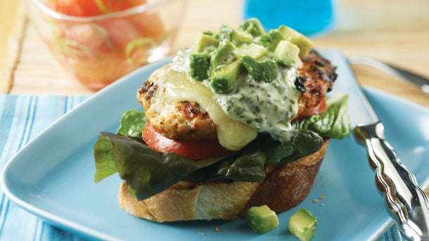 chicken-burgers-slideshow Chicken Burgers with Basil Yogurt Sauce recipe