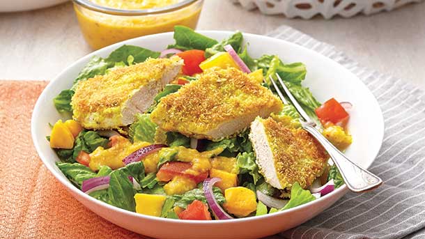 coconut curry crusted chicken salad slideshow Coconut Curry–Crusted Chicken Salad with Mango Dressing recipe