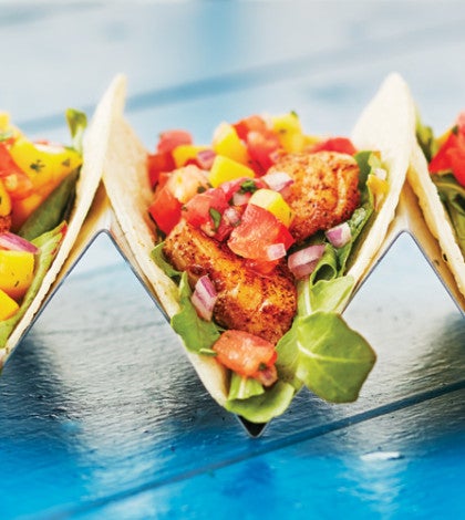Chile-Rubbed Rockfish Tacos with Watermelon Mango Salsa image None