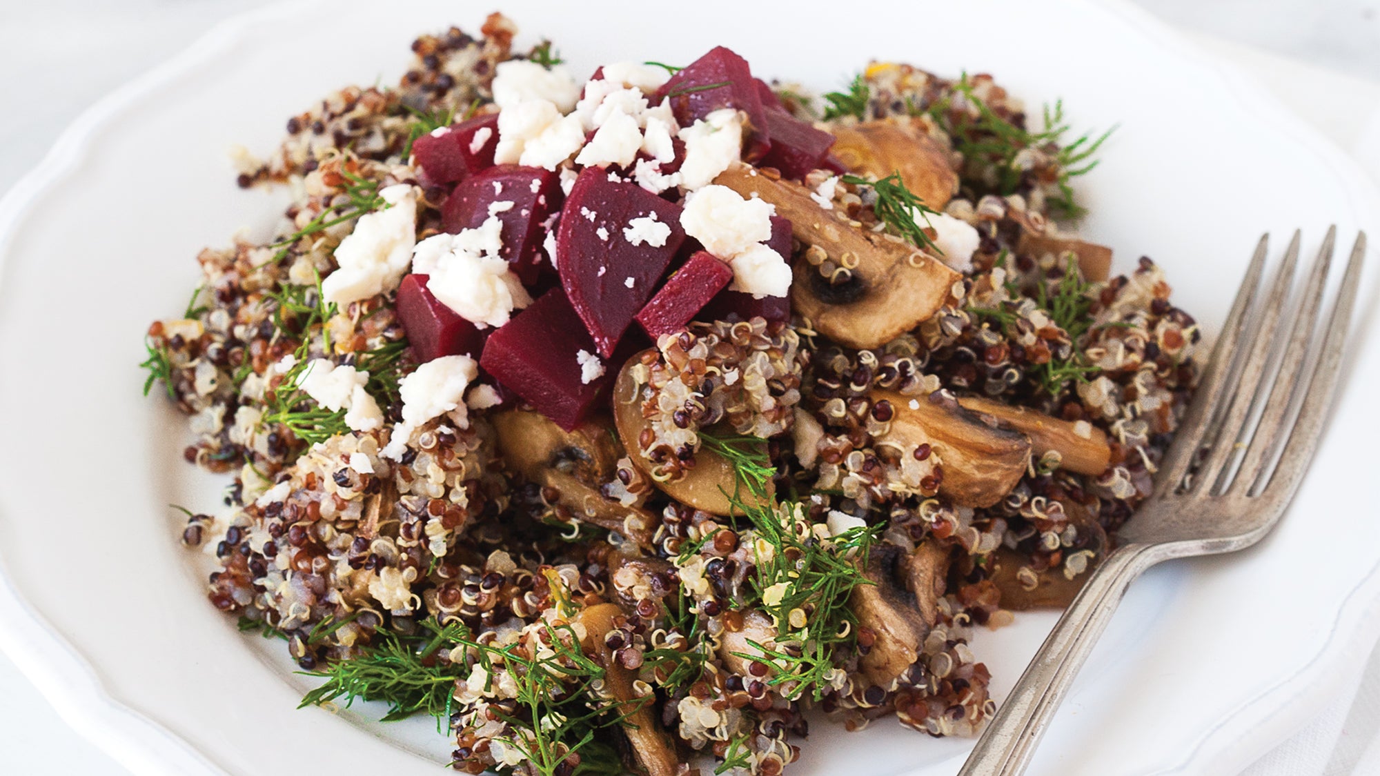 Tricolor Quinoa Salad with Roasted Mushrooms & Beets Recipe