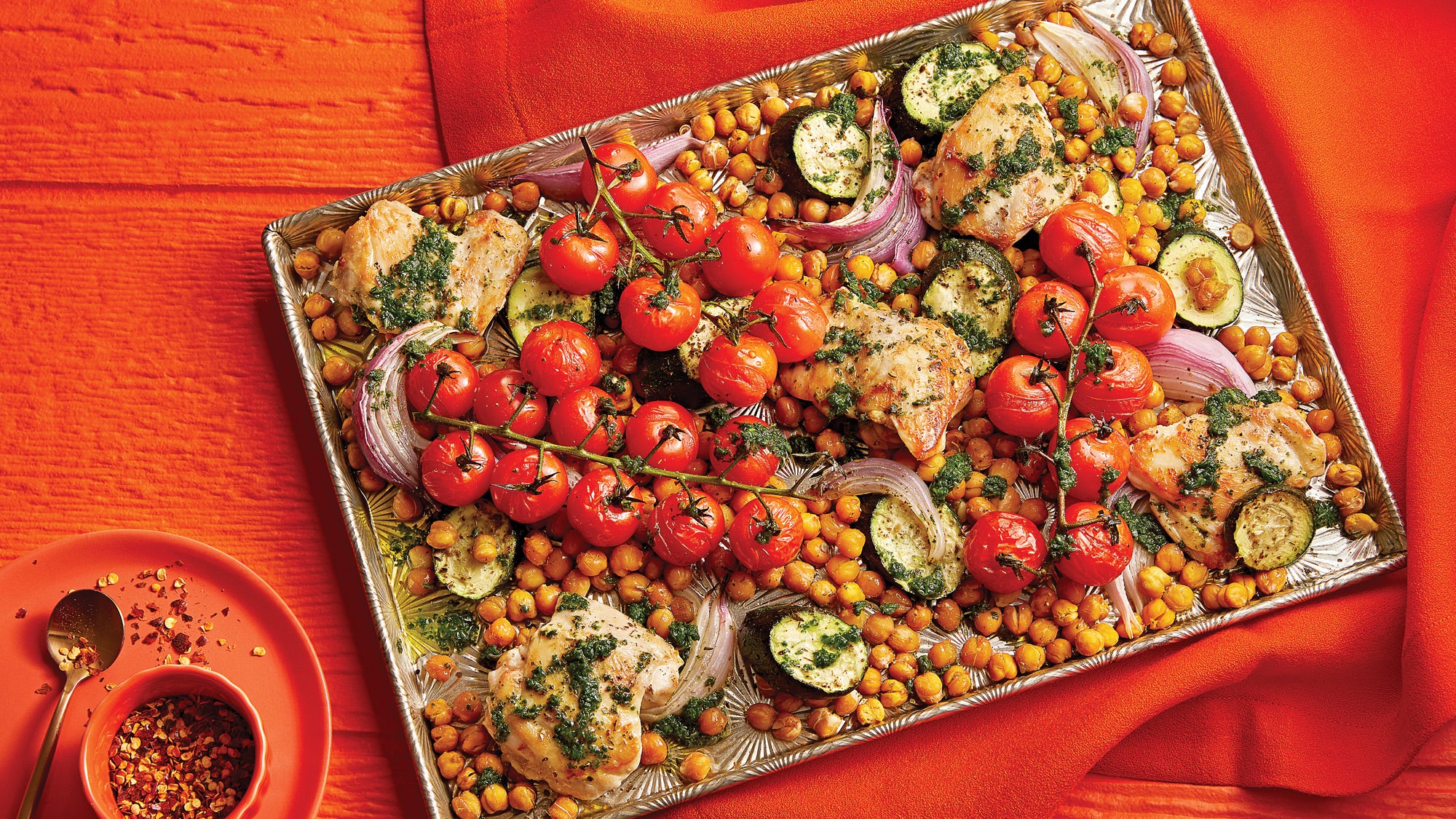 Middle-Eastern-Chicken-Thighs-with-Crispy-Chickpeas_Lead_87-WEB Middle Eastern Chicken Thighs with Crispy Chickpeas