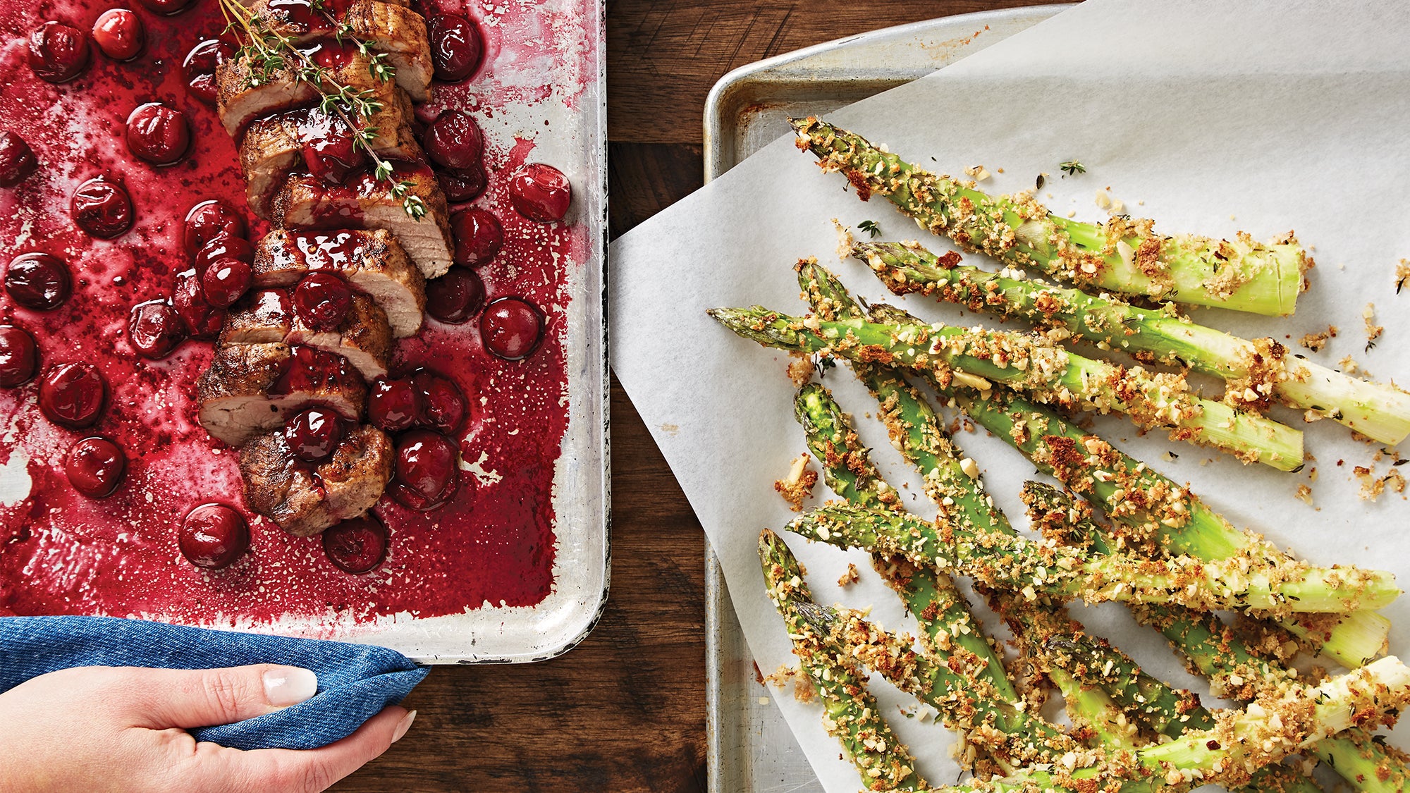 Balsamic Cherry Pork Tenderloin WITH CRISPY ASPARAGUS Fruit Pork Tenderloin Asparagus Recipe