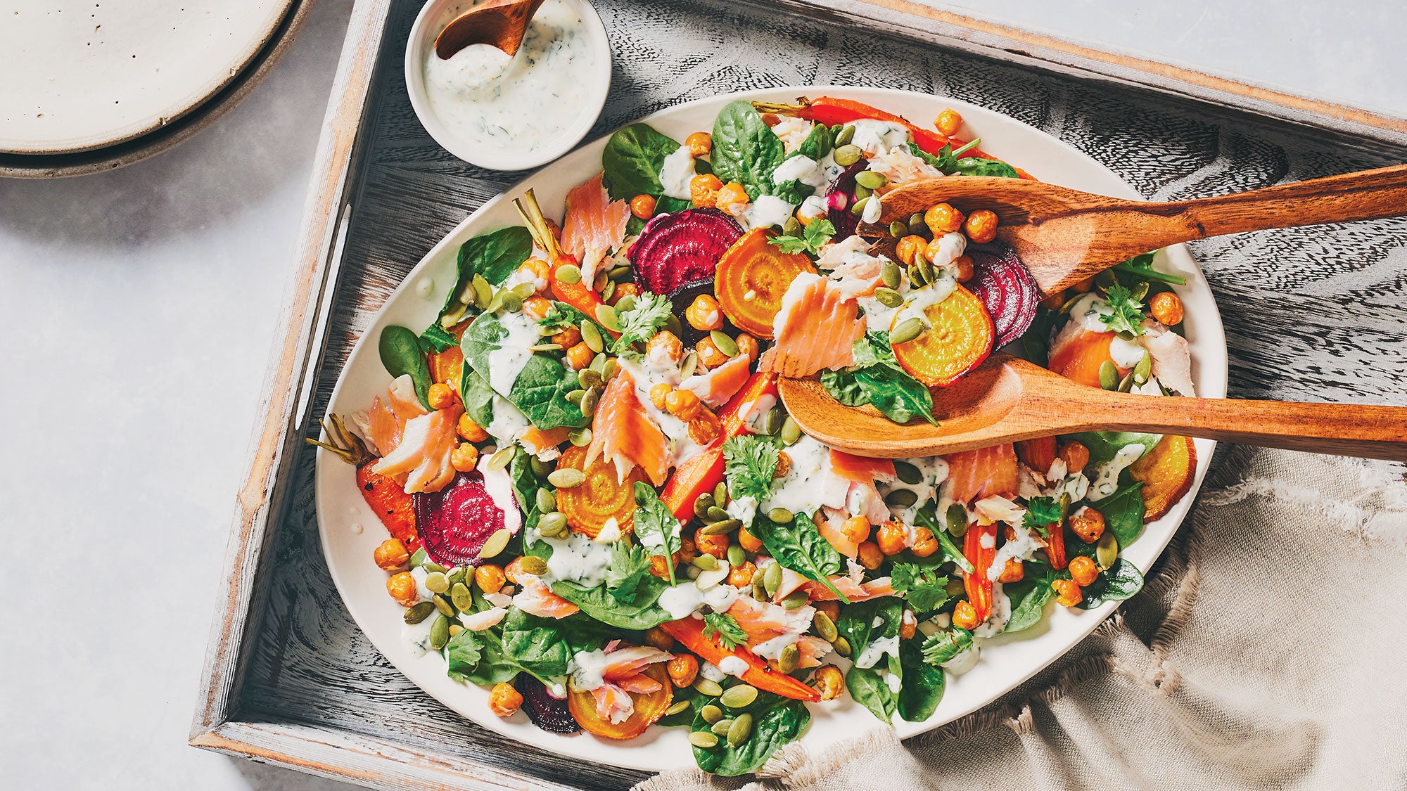 Roasted-Fall-Vegetables-with-Smoked-Trout_94-web Roasted Fall Vegetables with Smoked Trout & Creamy Cilantro Dressing recipe