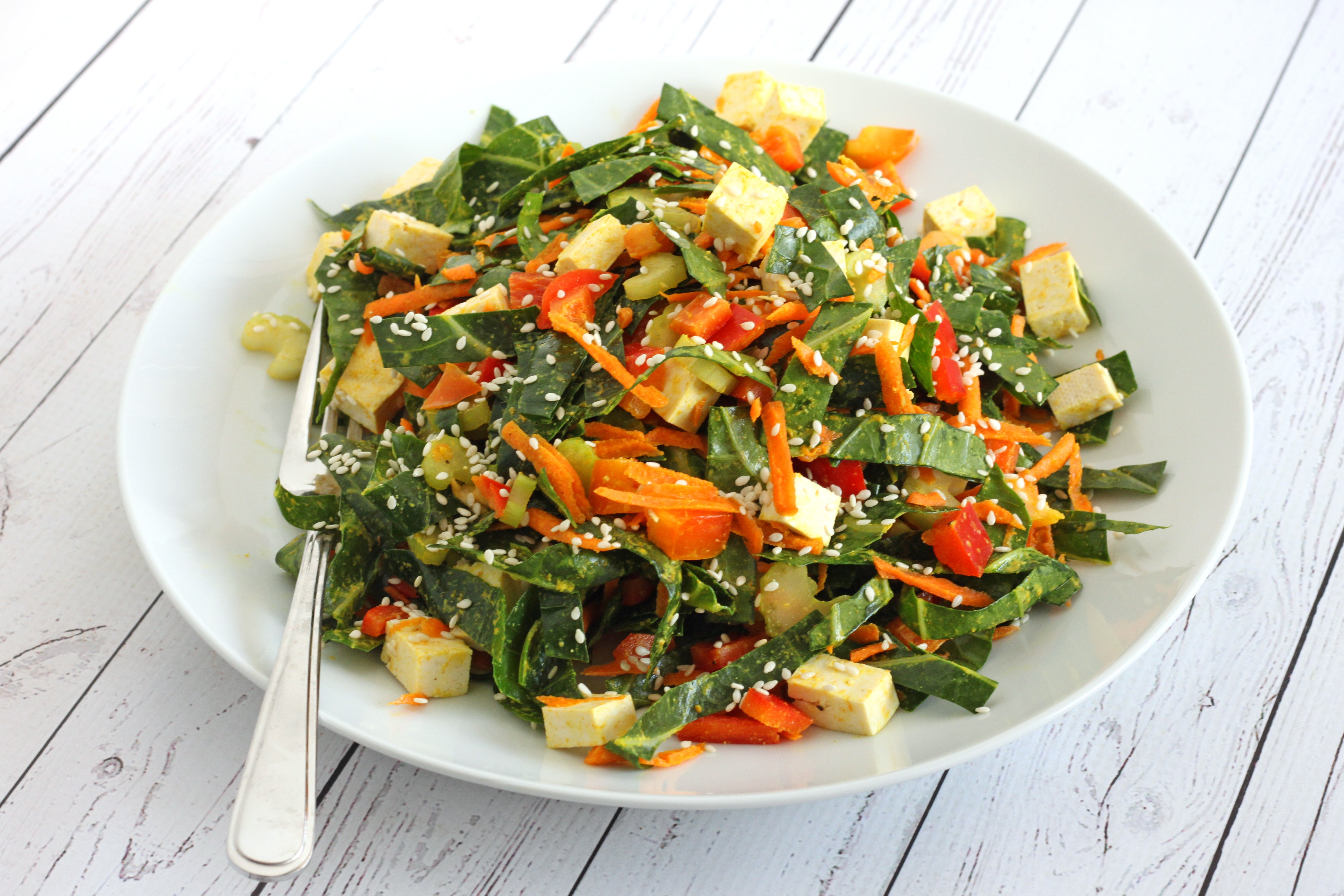 CE MP February - Curry Collard Salad Collard Salad with Tahini Dressing recipe