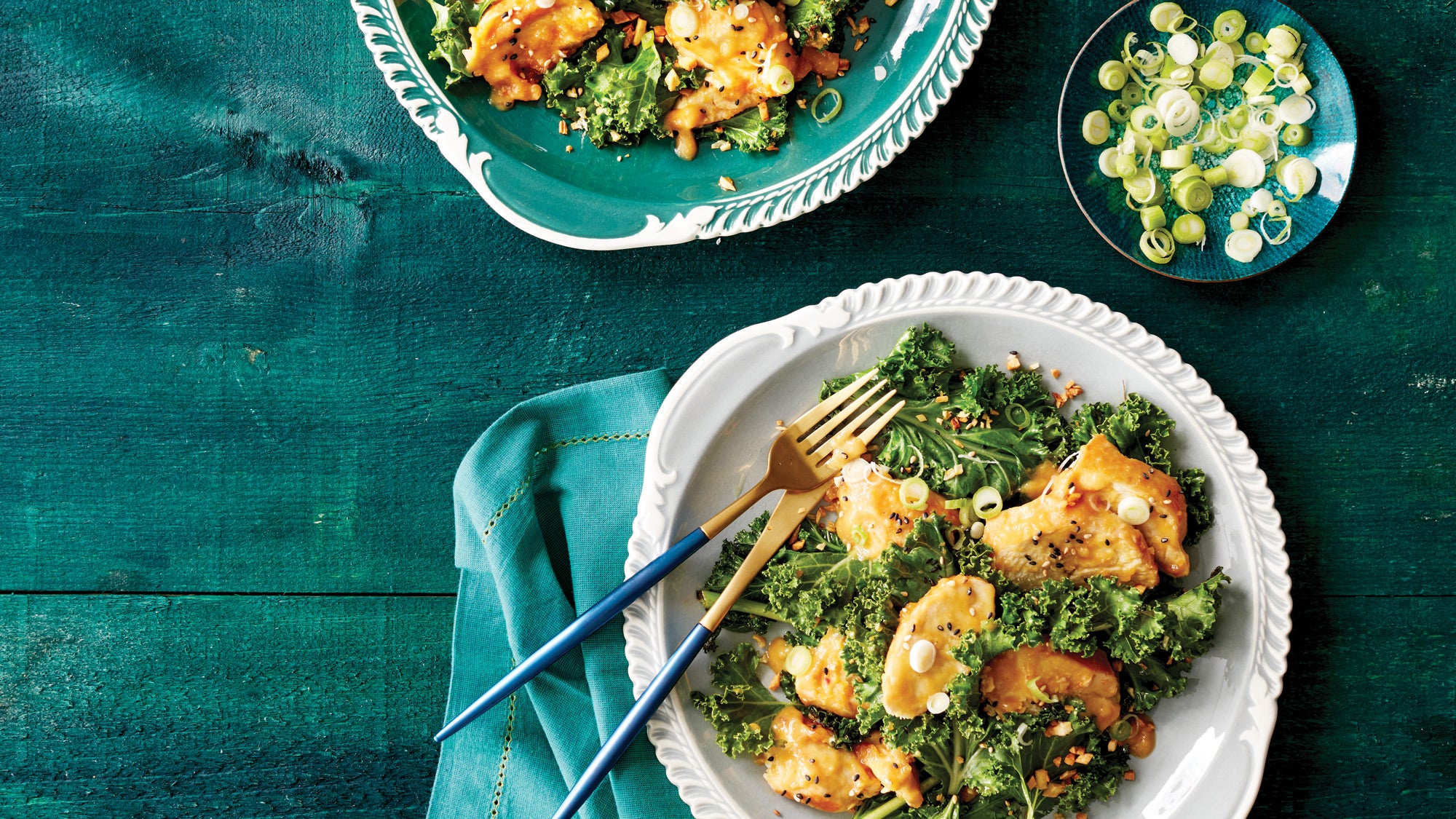 Ginger Apricot Chicken with Garlicky Greens recipe