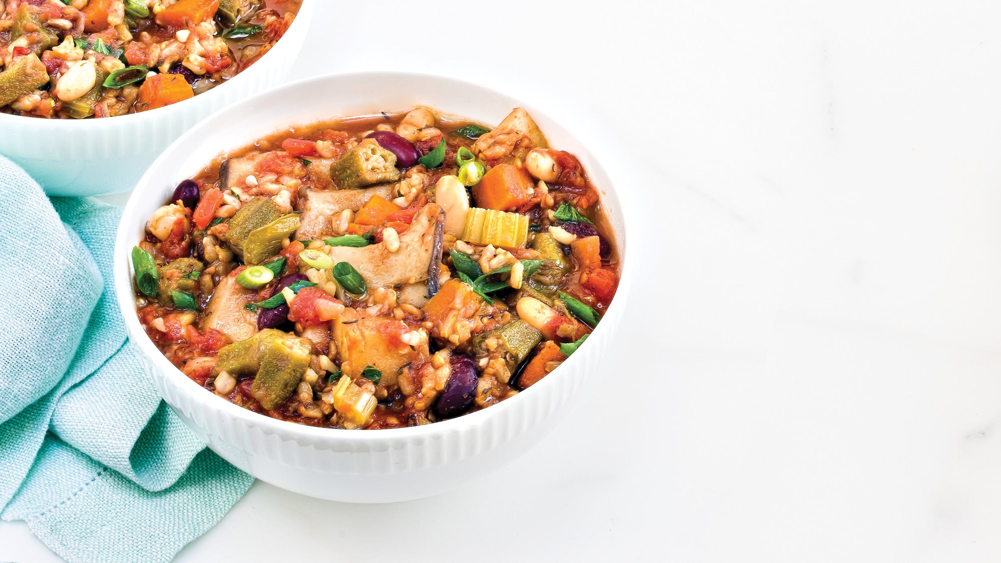 Okra Mushroom Gumbo with Red & White Beans recipe