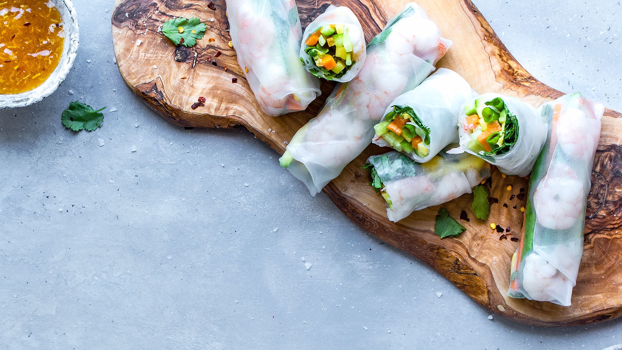 Shrimp Spring Rolls with Spicy Apricot Dipping Sauce recipe